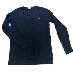 Lacoste Mens Cable Knit Cotton Sweater Black Soft Comfortable Sz 44 (L)